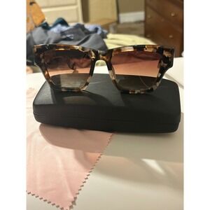 Carolina Lemke Brown Tortoiseshell Square Sunglasses Gradient Lens Gold Logo